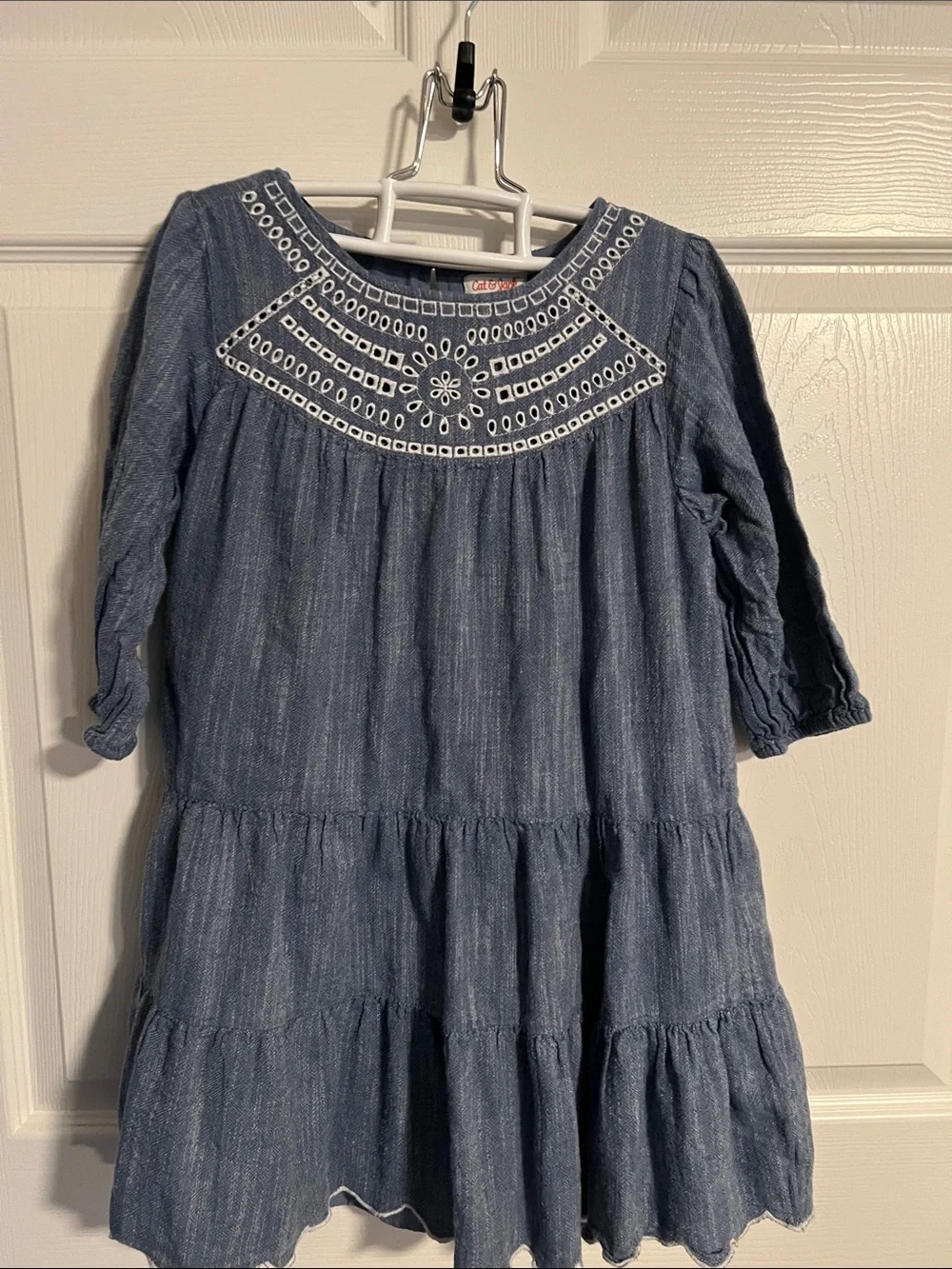 Cat & Jack Girls' Blue Embroidered Tiered Dress Size M (7-8)